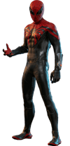 Full-body shot of Peter Parker (Superior Suit) in a wide stance, angled pose, right hand raised, showcasing his sleek design and menacing expression. (Prototype Shown) View 20