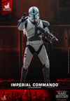 Full-body shot of Imperial Commando™, holding blaster rifle in his left hand and gesturing with his right hand, highlighting detailed armor design. (Prototype Shown) View 11