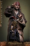 Knee-high shot of Jack Sparrow (Collector Edition) in classic attire and red bandana, looking through a tube telescope with his right hand and left hand up in an iconic pointing gesture. Collector Edition (Prototype Shown) View 9