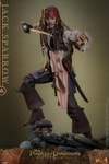 Full body shot of Jack Sparrow (Collector Edition) standing on a display base, with his right foot perched up, pointing his sword forward, and gesturing with his left hand. Collector Edition (Prototype Shown) View 19