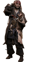 Full body shot of Jack Sparrow (Collector Edition) looking through a tube telescope held in his right hand, with his left hand raised and pointing. Collector Edition (Prototype Shown) View 20