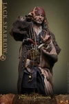 Knee-high shot of Jack Sparrow (Deluxe Version) in classic attire and red bandana, looking through a tube telescope with his right hand and left hand up in an iconic pointing gesture. (Prototype Shown) View 12