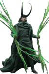 Full-body shot of God Loki in classic attire and horned helmet, wielding two timeline effects. (Prototype Shown) View 21