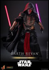 Full body shot of Darth Revan™ in a wide stance with knees slightly bent, holding upside-down red and purple lightsabers, spread wide by his sides. Collector Edition (Prototype Shown) View 7