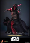 Full body shot of Darth Revan™ in a wide stance, left leg forward, holding a red lightsaber in his right hand and left hand extended in front of his body. Collector Edition (Prototype Shown) View 9