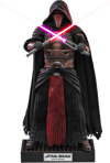 Full body shot of Darth Revan™ standing on a display base, crossing a red and purple lightsaber in front of his body. Collector Edition (Prototype Shown) View 20