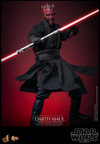 Full body shot of Darth Maul (Sith Speeder) in a wide stance, menacing expression, holding a red dual lightsaber horizontally with left arm pulled back. Collector Edition (Prototype Shown) View 7