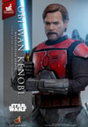 Half-body shot of Obi-Wan Kenobi™ in Mandalorian™ Armor, holding a LED-lighted lightsaber with both hands in front of his chest, serious expression. (Prototype Shown) View 1