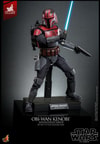 Right-angle view of Obi-Wan Kenobi™ in Mandalorian™ armor on display base, holding a lightsaber across his chest and blaster pistol out to the side. (Prototype Shown) View 11