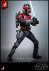 Right-angle view of Obi-Wan Kenobi™ in Mandalorian™ armor, holding a lightsaber with both hands to the left side of his body while lunging leftward. (Prototype Shown) View 13