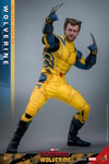 Wolverine Sixth Scale Action Figure by Hot Toys: full-body shot lunging left, left arm bent, right arm up, claws out, in full suit, no mask. (Prototype Shown) View 7
