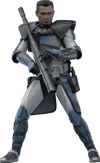Full-body shot of Arc Trooper Fives™ unmasked, highlighting his face sculpt and dynamic wide stance while holding a rocket launcher. (Prototype Shown) View 19