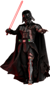 Full-body shot of Darth Vader™ (Battle Damaged) holding a lightsaber in his right hand, with his left hand extended forward in a commanding gesture. (Prototype Shown) View 20