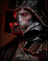 Close-up portrait of Darth Vader™ (Battle Damaged), showcasing his battle-damaged helmet revealing part of his head sculpt with a scarred forehead, equipped with a rolling eyeball function. (Prototype Shown) View 7