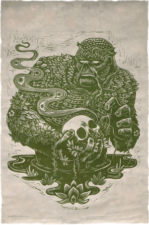 Swamp Thing Linocut on Lokta Paper DC Comics Art Print Image