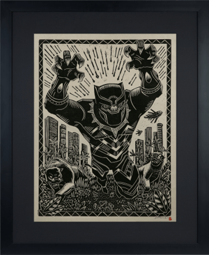 Black Panther Linocut on Lokta Paper Marvel Art Print Image