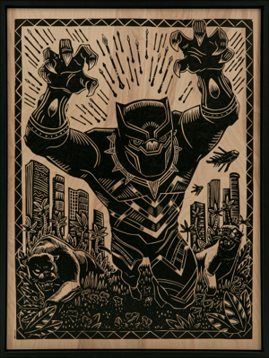 Black Panther Print on Wood Variant Marvel Art Print Image