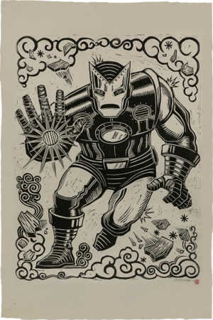 Iron Man Linocut on Lokta Paper Marvel Art Print Image