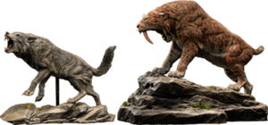 Smilodon & Dire Wolf Twin Pack Set Pre-Historic Creatures Statues Image
