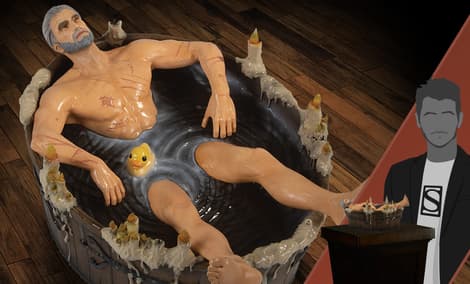 Gallery Feature Image of Geralt in the Bath Statuette - Click to open image gallery