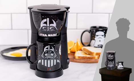Gallery Feature Image of Darth Vader and Stormtrooper Single Cup Coffee Maker with Two Mugs Kitchenware - Click to open image gallery