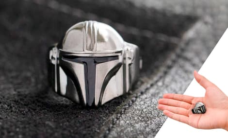 Gallery Feature Image of Mandalorian Helmet Ring Jewelry - Click to open image gallery