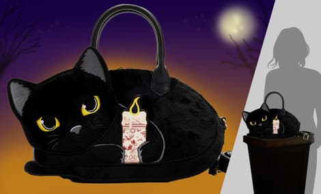 Gallery Feature Image of Hocus Pocus Binx Holding Candle Crossbody Bag - Click to open image gallery
