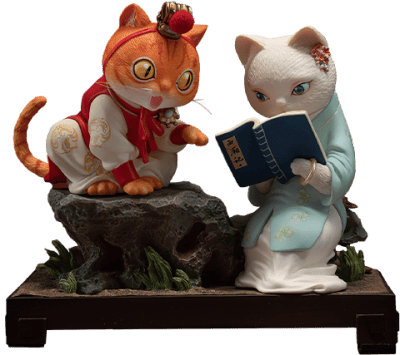 Bao and Dai Cat Dream of the Red Chamber Figurine Image