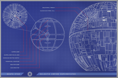 Death Star™ Blueprint Foil Star Wars Silver Collectible Image