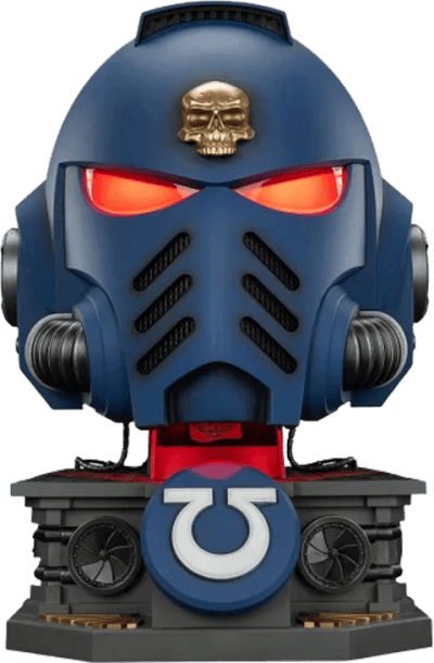 Ultramarines Captain MkX Helmet and Display Stand Warhammer 40K Prop Replica Image