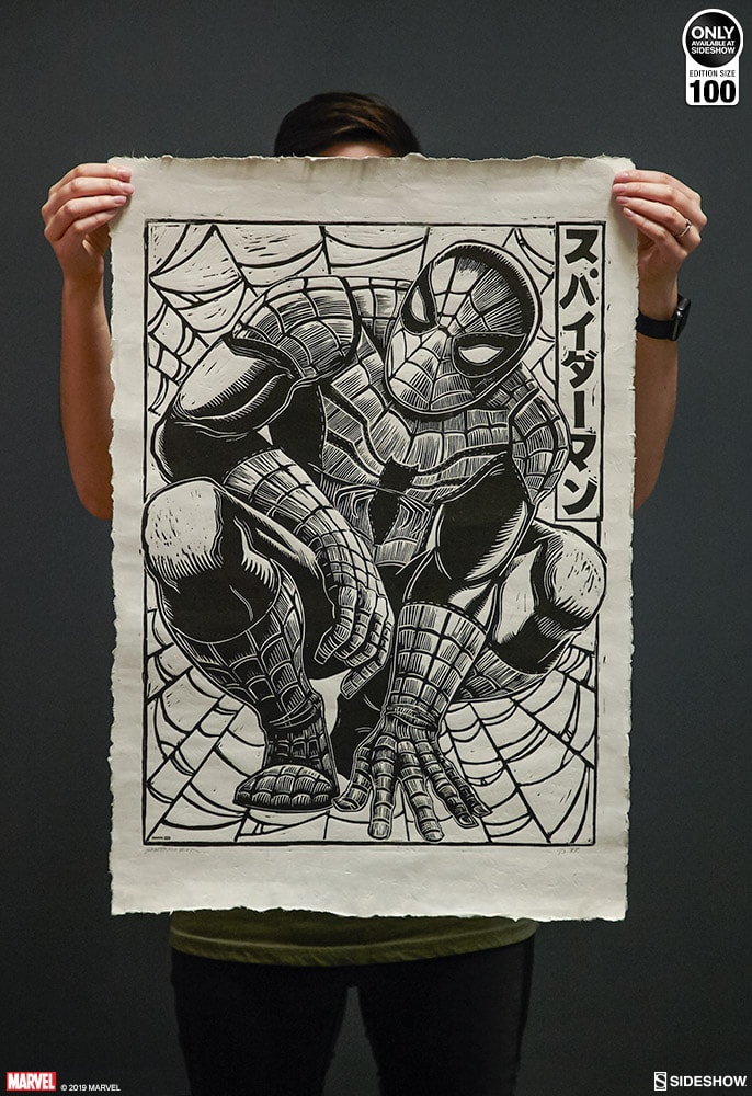 Spider-Man Linocut on Lokta Paper