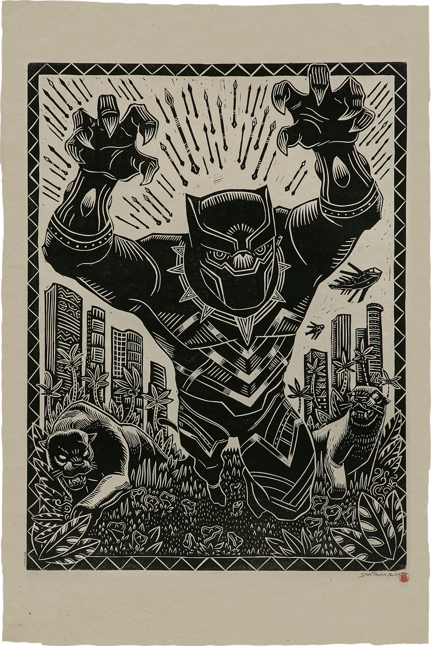 Black Panther Linocut on Lokta Paper Exclusive Edition  View 3