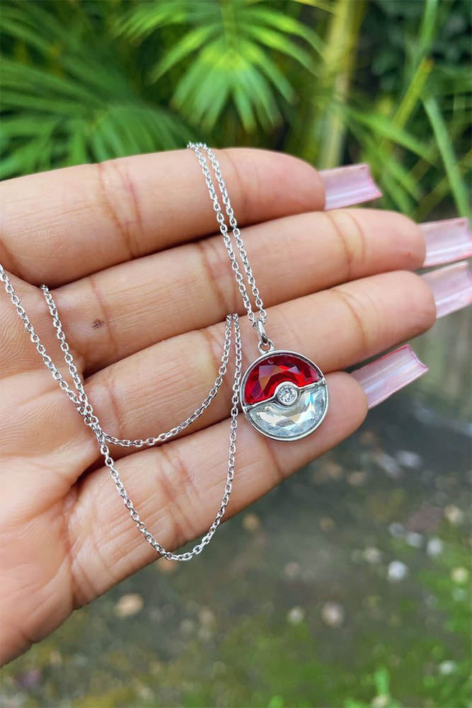 Pokémon Crystal Poke Ball Necklace Jewelry - Prototype Shown View 6