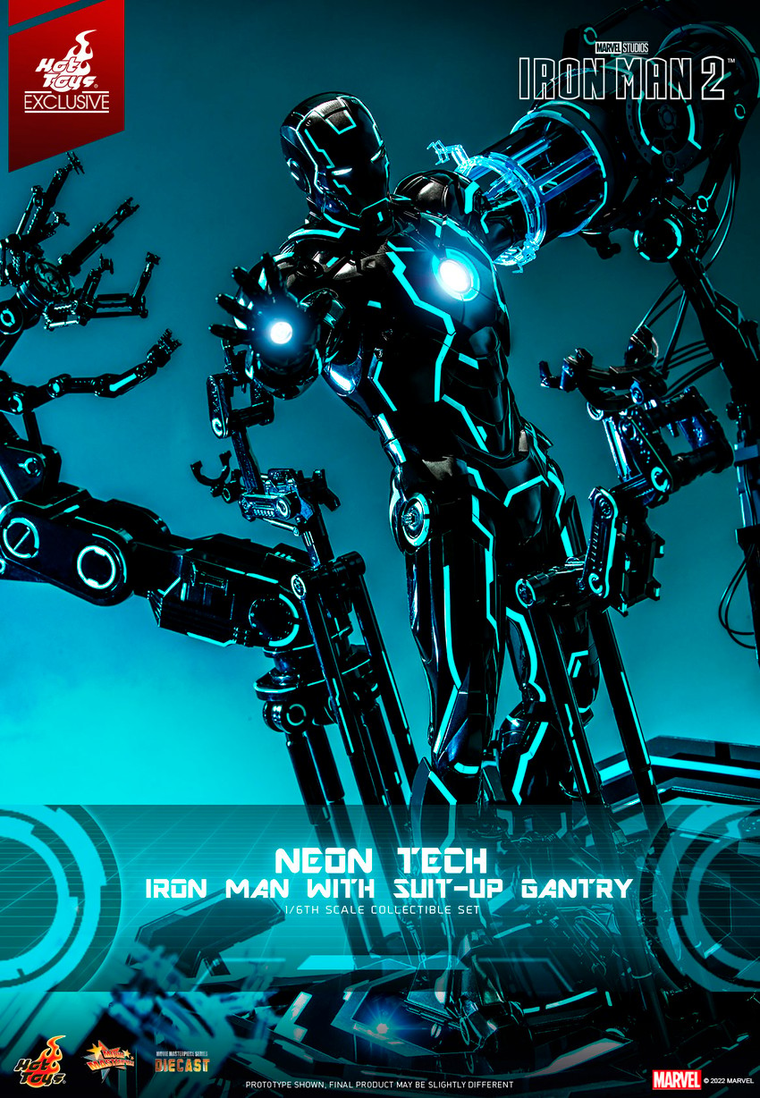 Neon Tech Iron Man with Suit-Up Gantry- Prototype Shown View 1