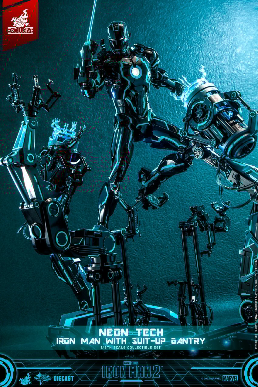 Neon Tech Iron Man with Suit-Up Gantry Sixth Scale Figure Set by