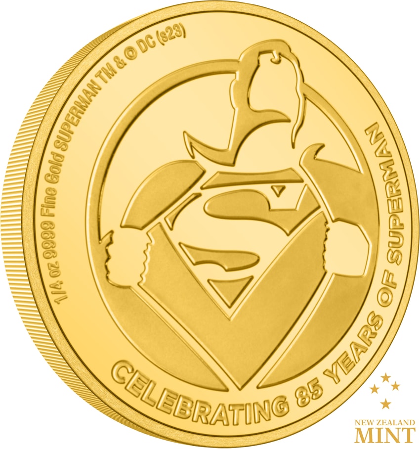 Superman 85th Anniversary ¼oz Gold Coin- Prototype Shown View 3