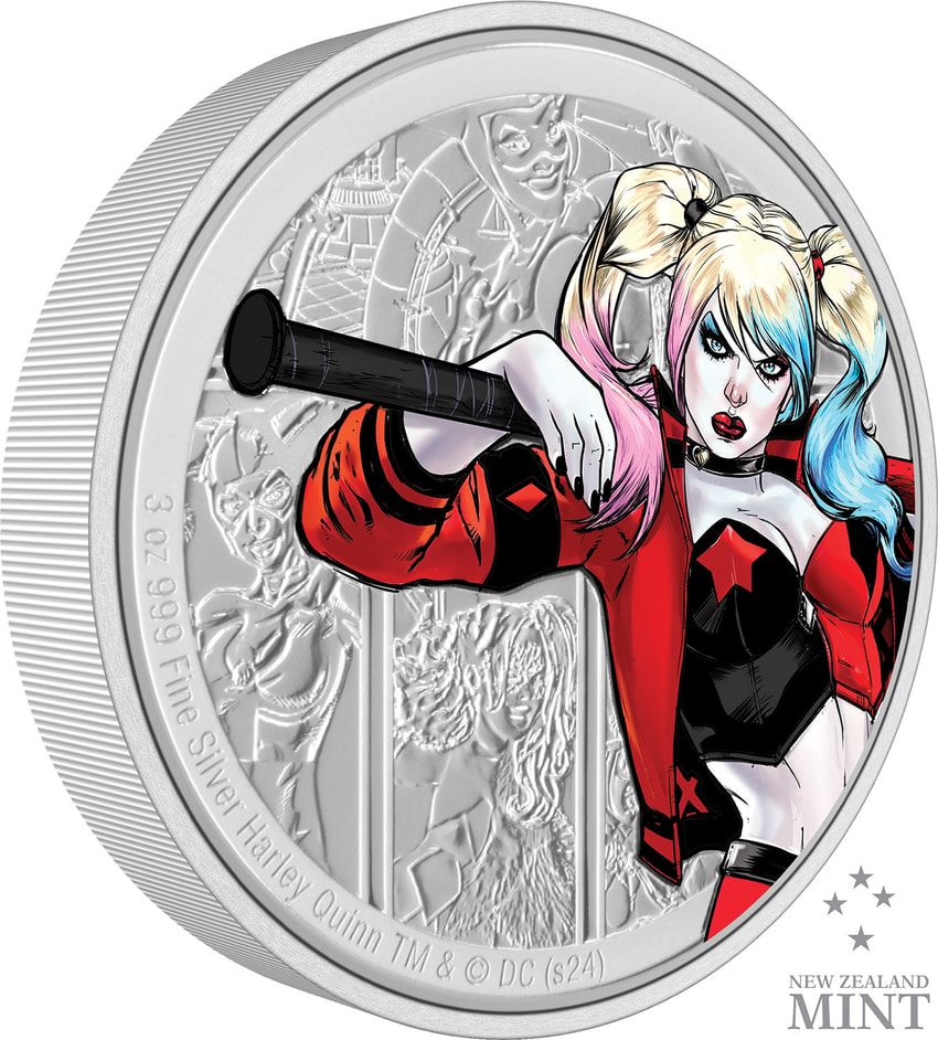 Harley Quinn 3oz Silver Coin- Prototype Shown View 1