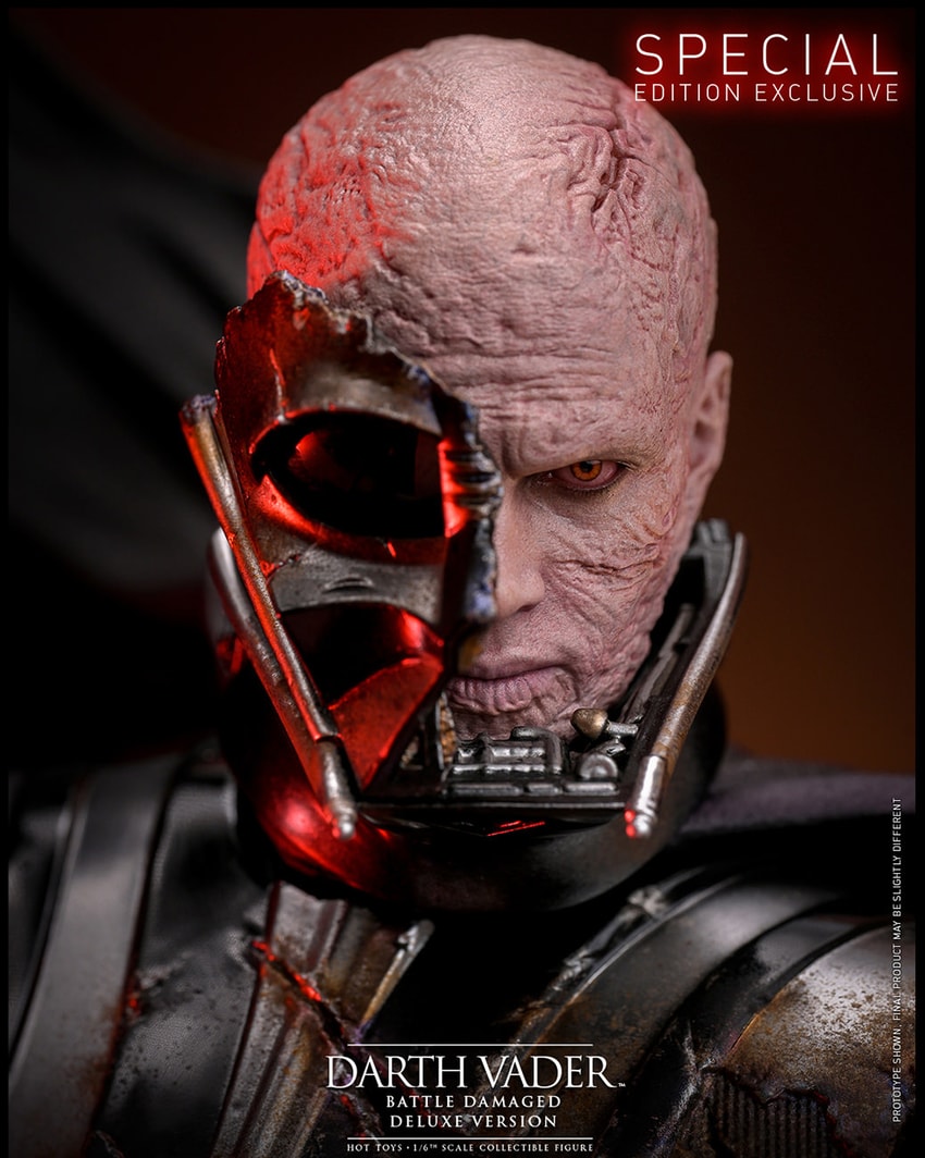 Close-up portrait of Darth Vader™ (Battle Damaged), showcasing the Special Edition damaged mask as a bonus accessory.- Prototype Shown View 1