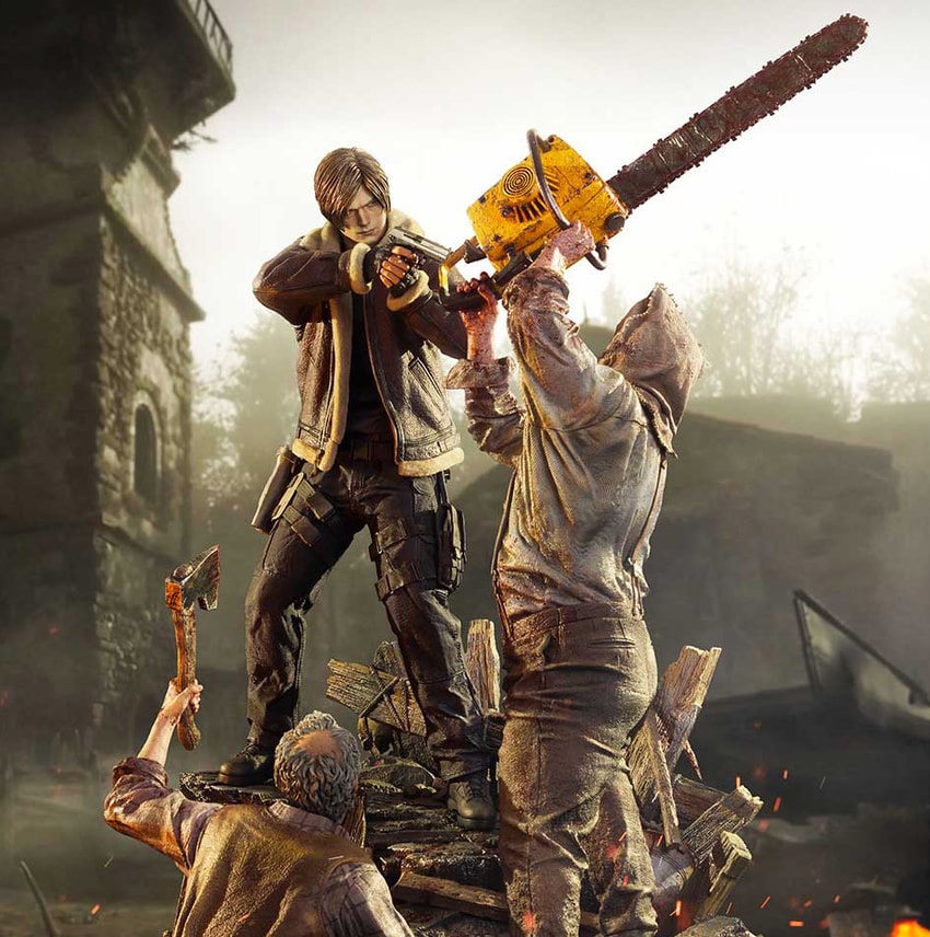 Resident Evil Leon S. Kennedy vs. Chainsaw Villager Quarter Scale Statue - Prototype Shown View 1