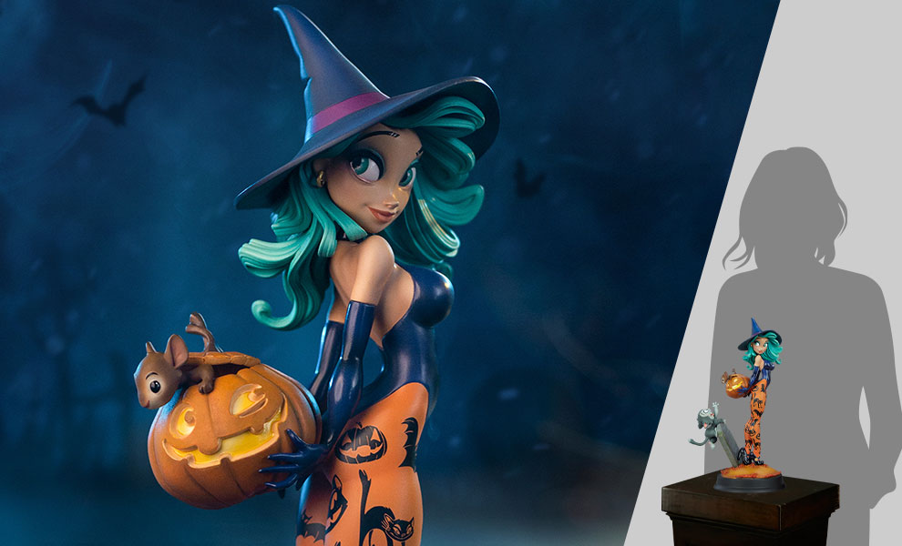 The Pumpkin Witch Statue is available at Sideshow.com for fans of Chris San...