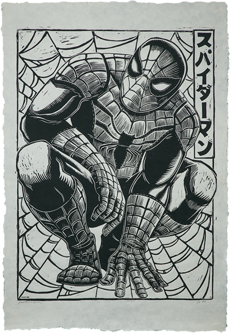 Spider Man Linocut On Lokta Paper Fine Art Print By Peter Santa Maria Sideshow Fine Art Prints