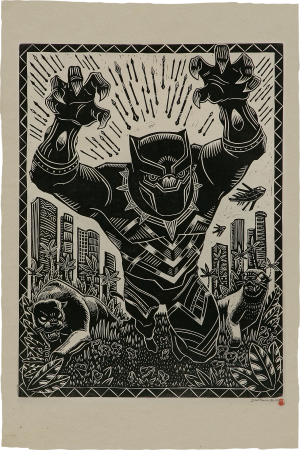 Black Panther Linocut on Lokta Paper Art Print