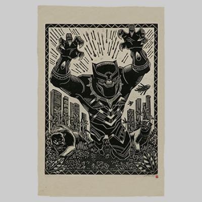 Black Panther Linocut on Lokta Paper art print