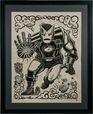 Iron Man Linocut on Lokta Paper Art Print