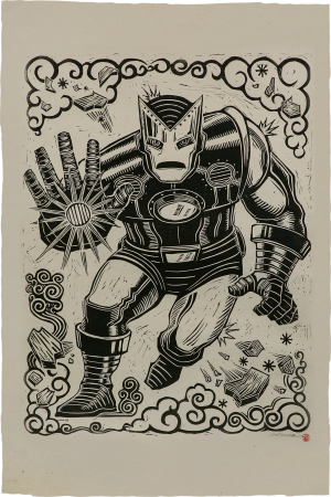 Iron Man Linocut on Lokta Paper Art Print