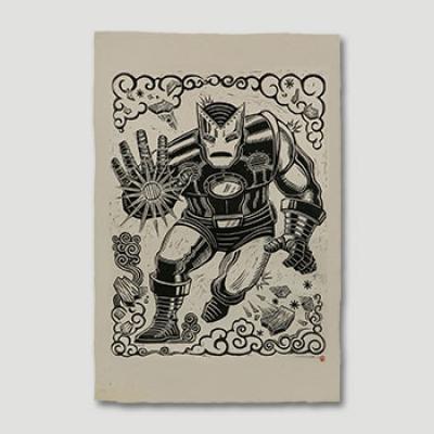 Iron Man Linocut on Lokta Paper art print