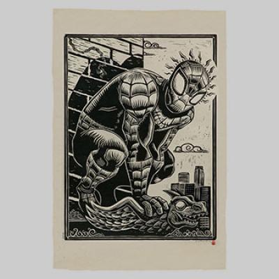 Spider-Man Linocut on Lokta Paper art print