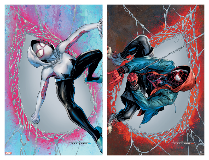 Spider-Gwen & Miles Morales (Connected Variant Edition) Art Print by Grey Matter Art