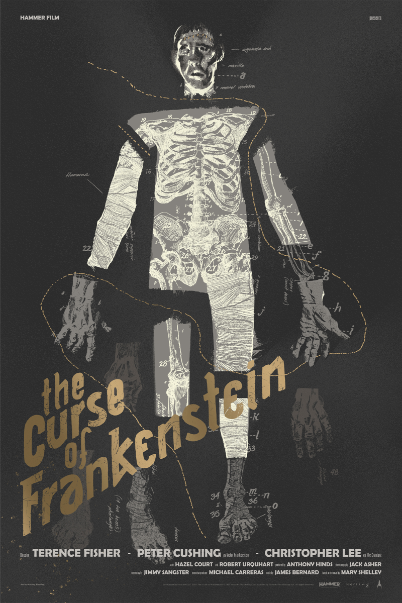 The Curse of Frankenstein Screenprint (Gold Metallic Variant) Movie Poster by Apollo Gallery
