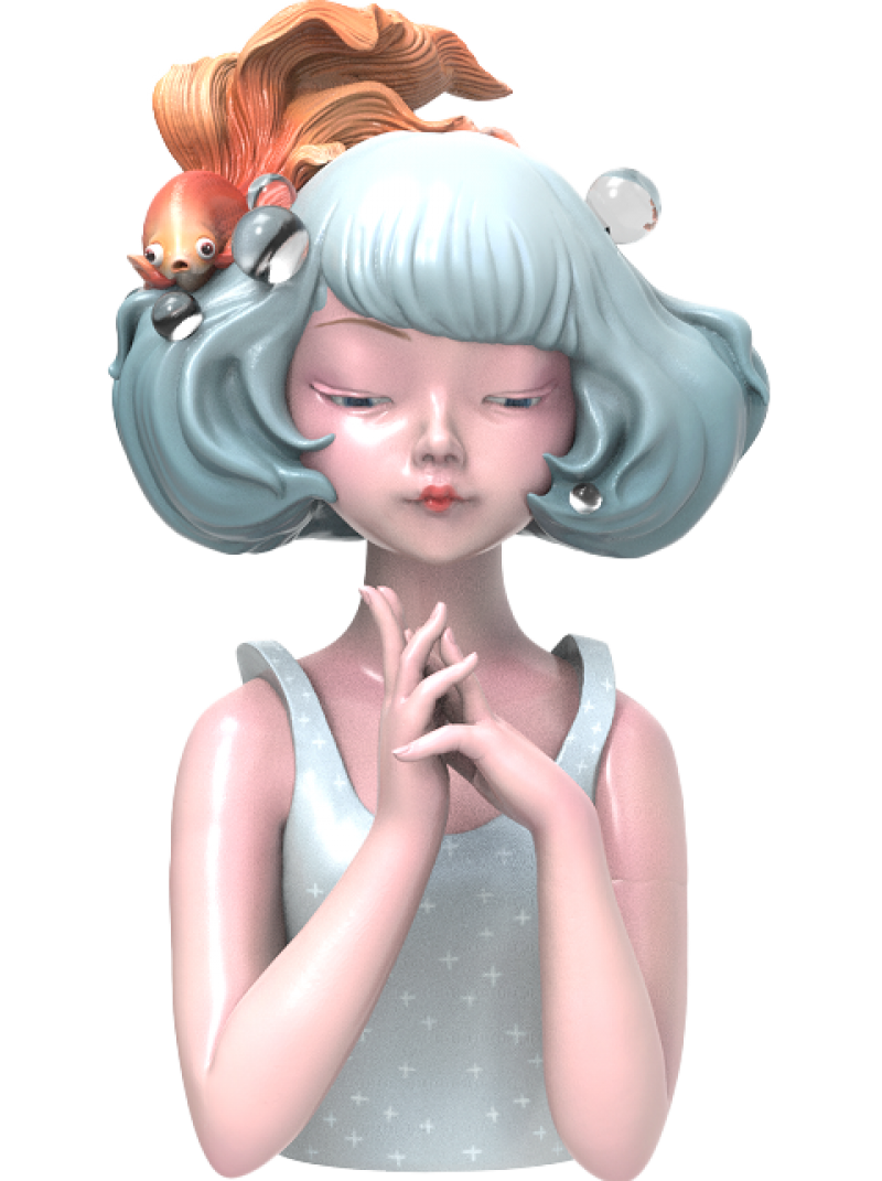 Squid Fish on Hair (Blue) Bust by Kemelife